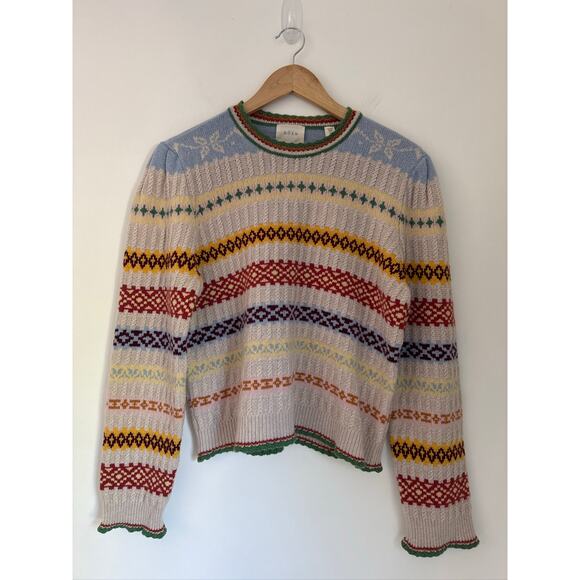 DOEN Brynn Fair Isle Cream Monte Rosa Recycled Cashmere Sweater - XL NWT - Picture 3 of 11